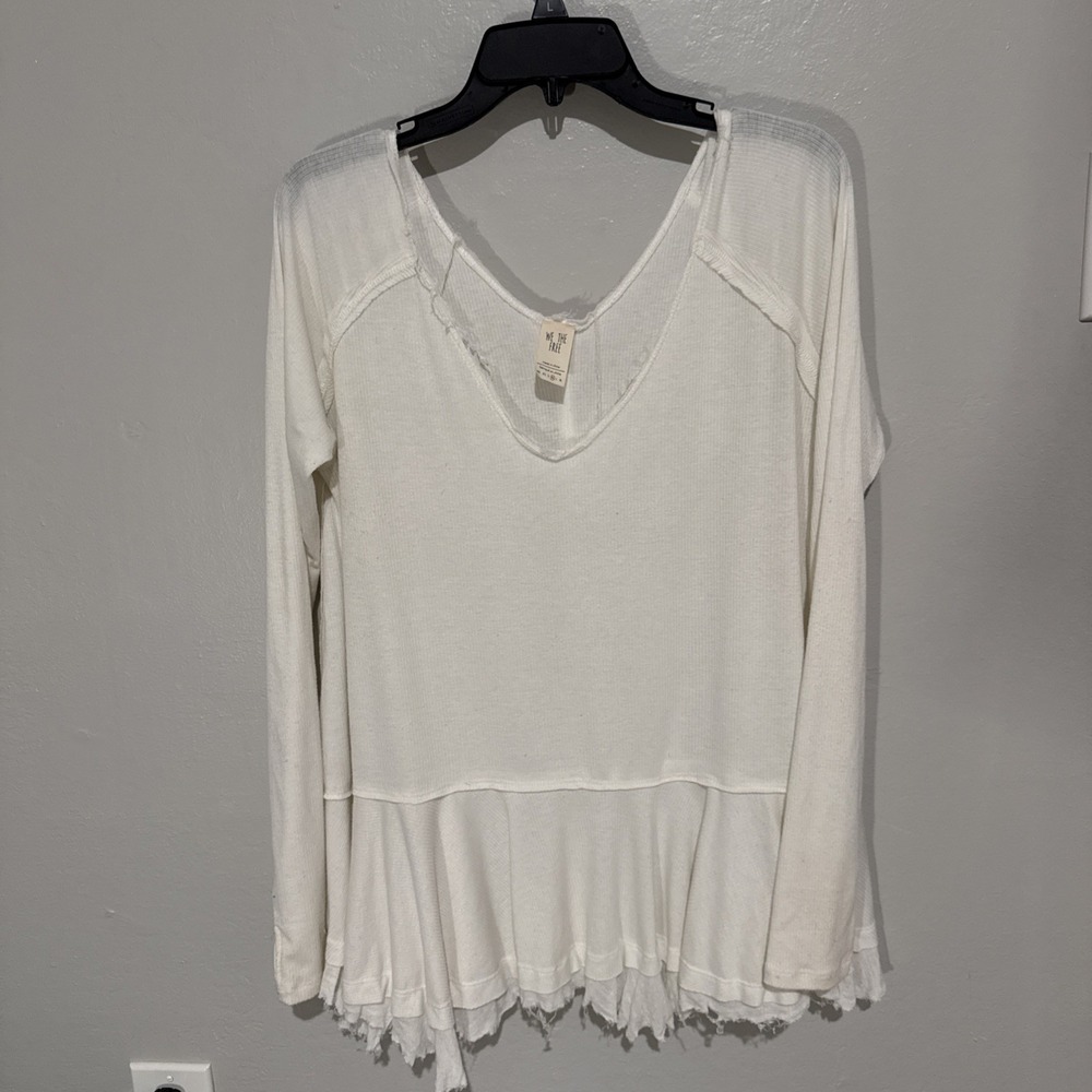 Free People We The Free Catalina Thermal Tunic Top White V Neck Ruffle M